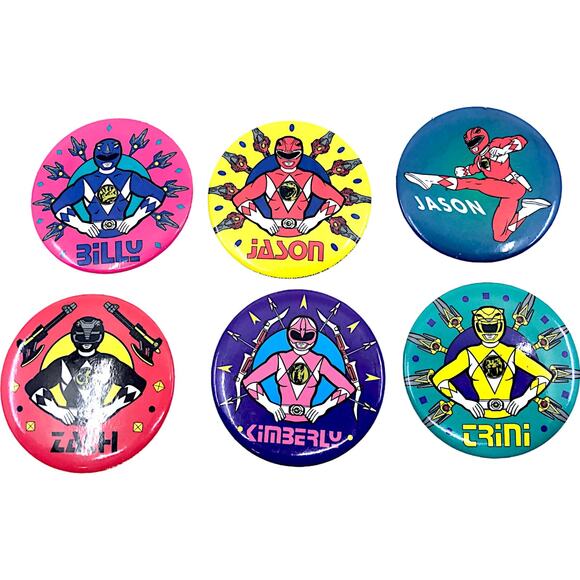 Mighty Morphin Power Rangers Vintage 1994 Lapel Pins [Set of 6] - Picture 1 of 7
